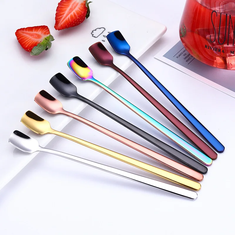 

Creative New 17cm Square Shaped Milk Tea Coffee Stirring Spoon Stainless Steel Honey Spoon Dessert Spoon Cafe Home Kitchen Set