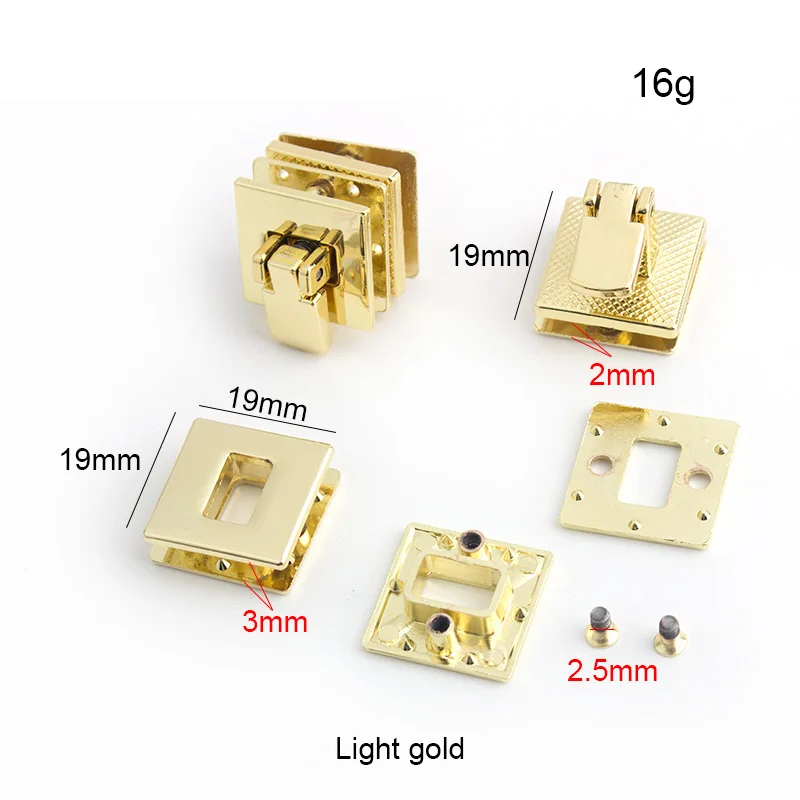 5-20sets 19*19mm Light gold Fashion Square Lock for DIY Handbag Bag Purse Luggage Hardware