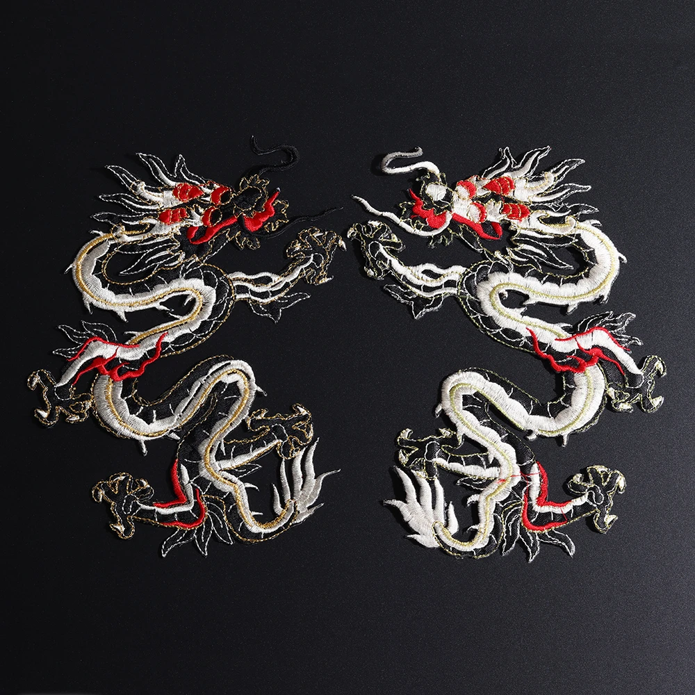 Large Chinese Dragon Black Embroidered Patches Chinese Style Decorative Accessories Sew Supplies On Clothing