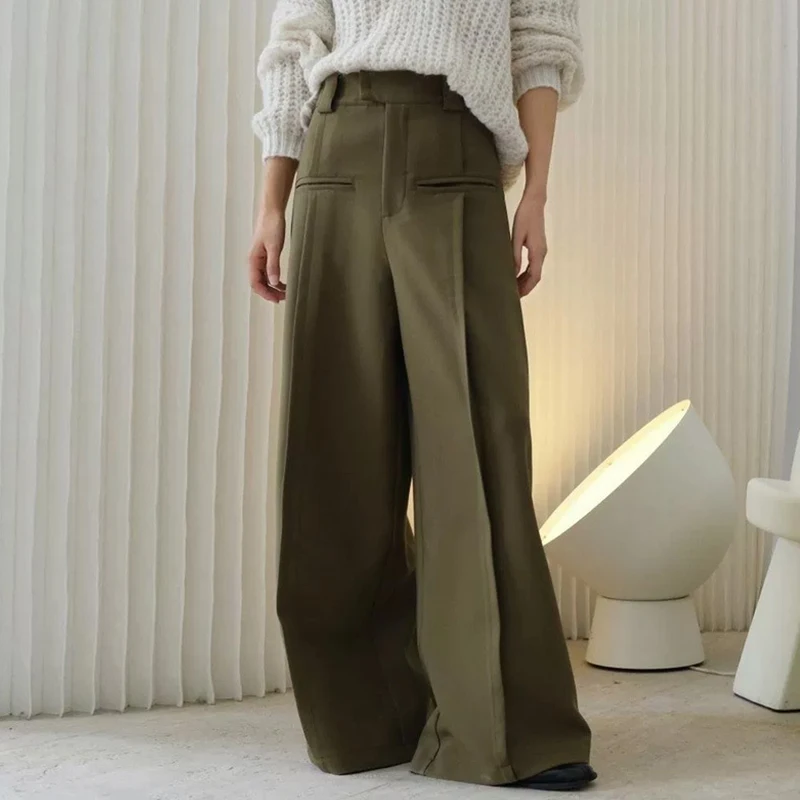 

Women Wide Leg High Waist Pants Autunn Winter Thick Loose Casual Pants Trousers