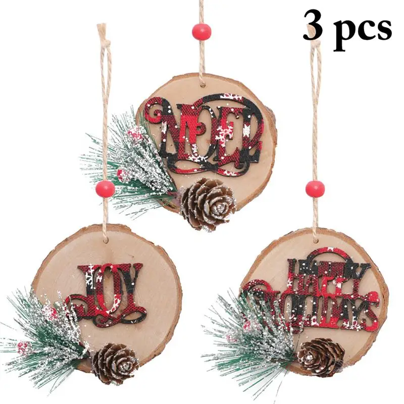 3pcs New Year Natural Wood Christmas Ornaments Pendants Fake Pinecone Hanging Gifts Xmas Tree Decor Home Wedding Decoration