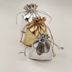 Sac de mariage en tissu avec cordon de serrage or argent, 50 pièces, sac en tissu en Aluminium, sacs de mariage pour cadeaux d'invités, emballage de bijoux