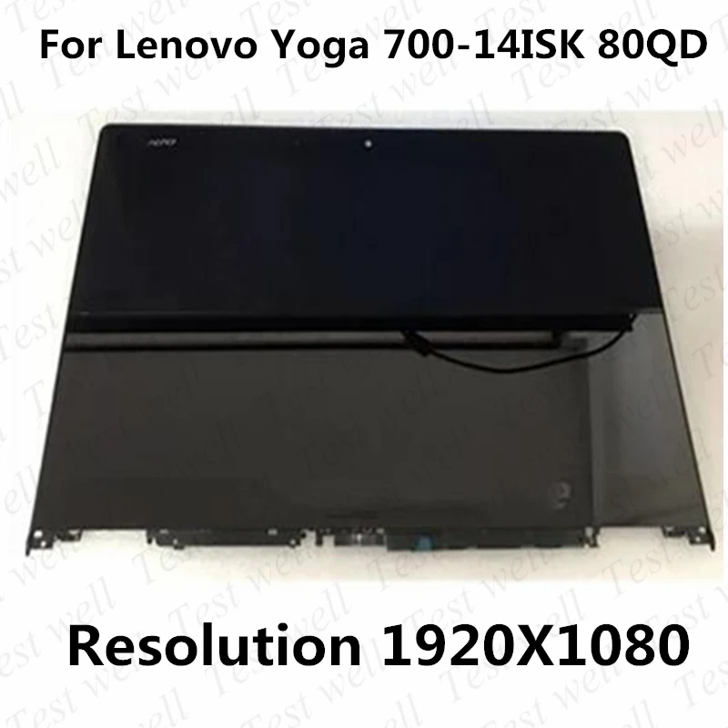 

14'' with Frame NV140FHM-A10 LCD Display Screen Assembly + Touch Glass Digitizer For Lenovo Yoga 700-14 80QD Yoga 700-14ISK