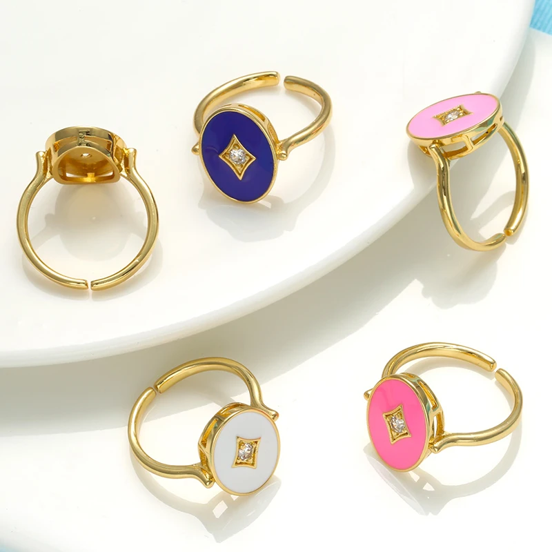 ZHUKOU NEW Star women opening rings gold plated Dripping oil enamel Trend Women party ring Jewelry wholesale VJ187