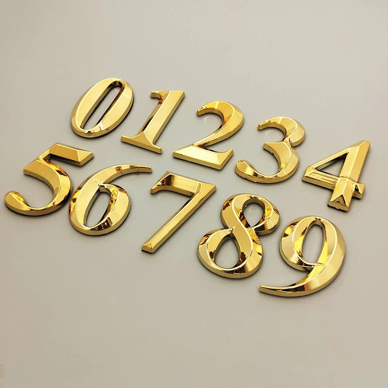 1pc 5cm 3D Plastic Golden Home Sticker Address Door Label Modern House Number Digital Digits 0-9 Sticker Plate Sign