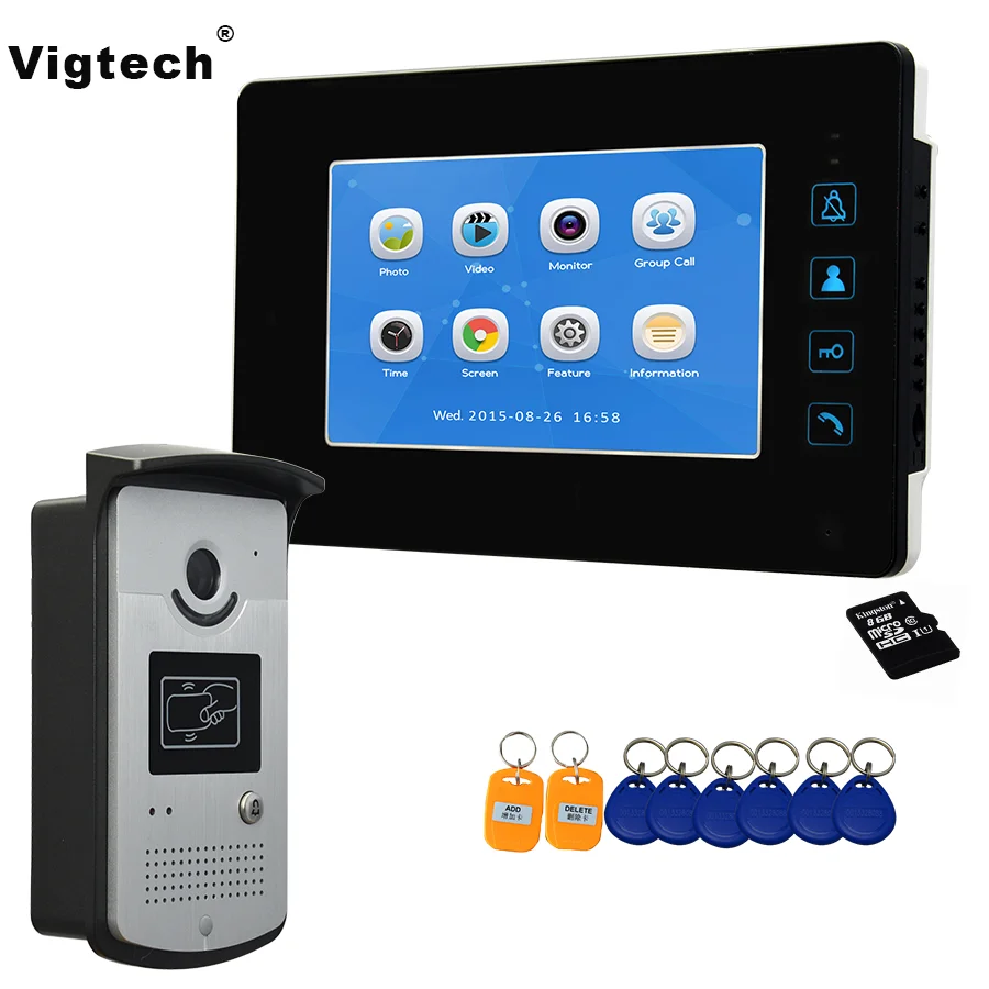 

Vigtech7 inch LCD Video Doorbell video Door phone Record Intercom System Infrared Night Vision Camera TF Card with Intercom key