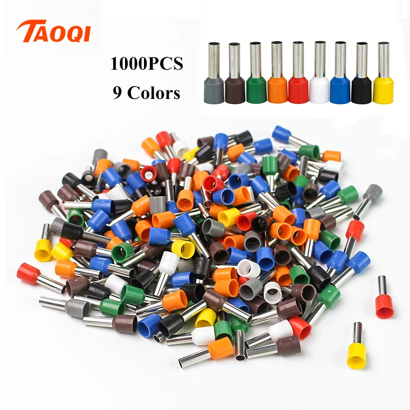 

1000pcs/Pack E0508 E7508 E1008 E1508 E2508 Insulated Ferrules Terminal Block Cord End Wire Connector Electrical Crimp Terminator