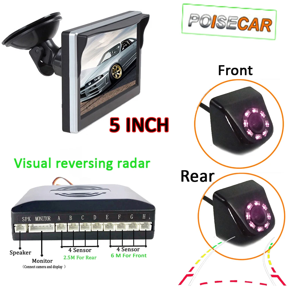 

Car 8-Sensor Parking Sensor with 2pcs Night Vision IR Camera Dual Visual Rearview Video Parking Radar + 800 x 480 Car Monitor