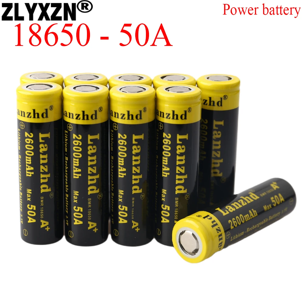 

10PCS battery 3.7V 50A Large current 18650 2600mA 50A lithium li ion battery for High current High Drain Devices