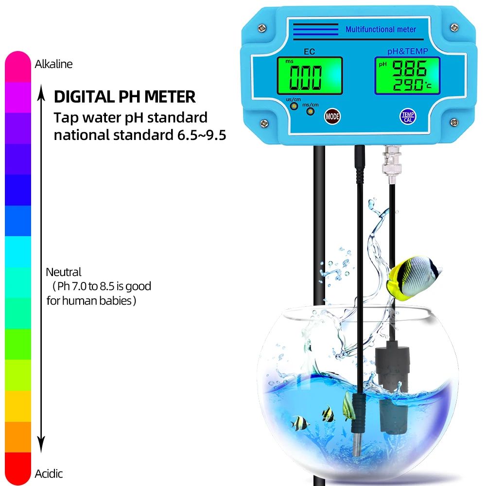 PH-2981 Water Quality Meter 3 in 1 Digital Water Detector PH EC TEMP Tester Multiparameter Continuous Measuring Instrument