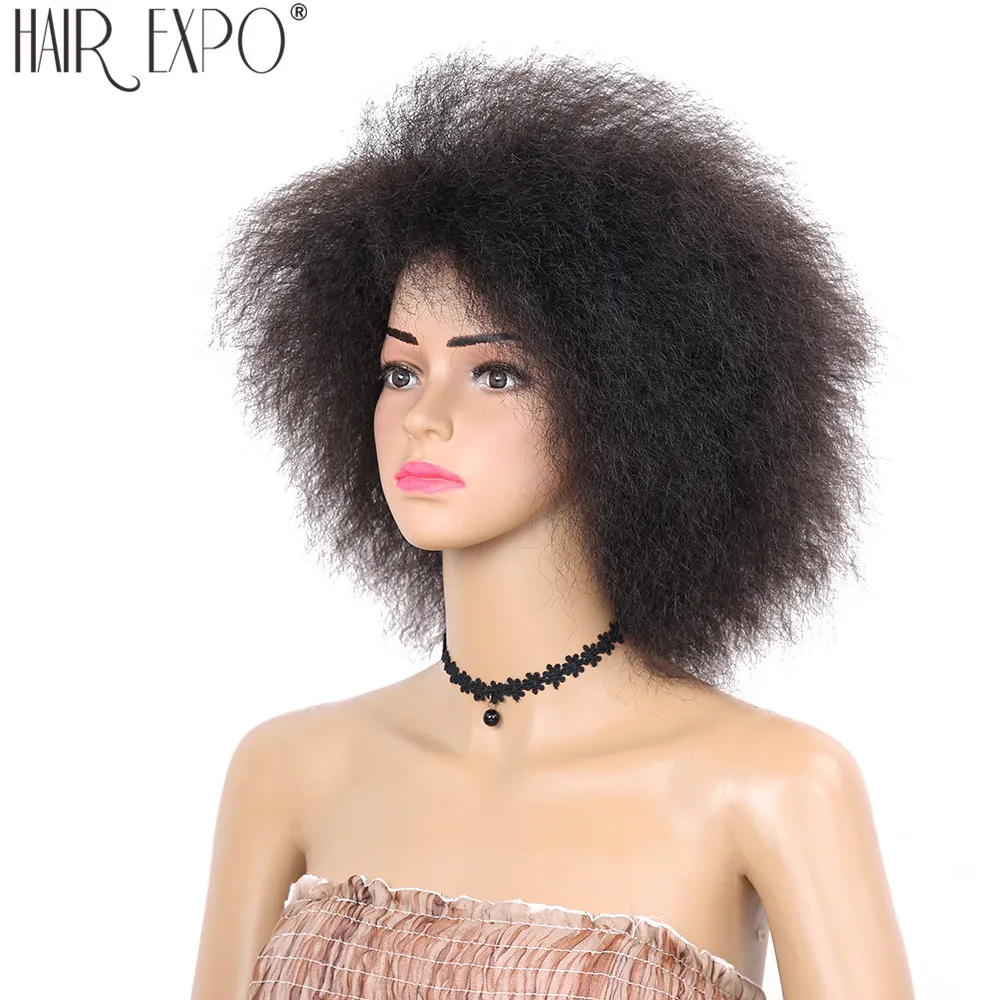 6inch Synthetic Afro Wigs For Black Women Yaki Straight Short Hair Fluffy Glueless Cosplay Wig Hair Expo City - Image 4