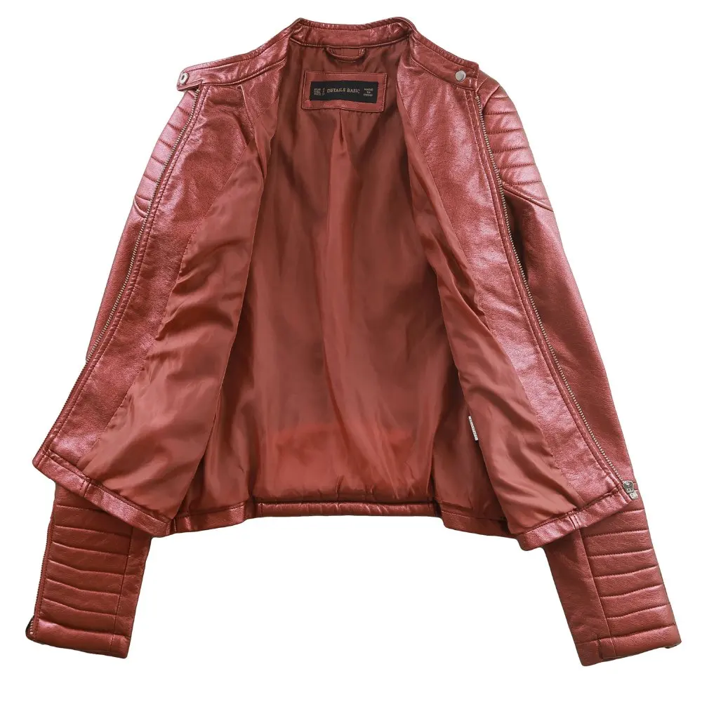 Hot Nieuwe Mode Vrouwen Wijn Rode Faux Lederen Jassen Lady Bomber Motorcycle Cool Bovenkleding Jas Goede Kwaliteit Hot Koop 5 kleur