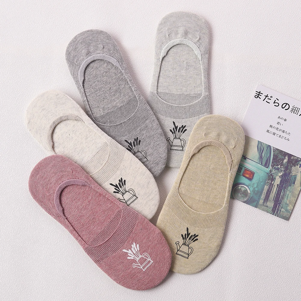 Women's Boat Socks Spring And Summer Shallow Mouth Water Bottle Printed Cotton Kawaii Casual Non-Slip Invisible Creative Socks