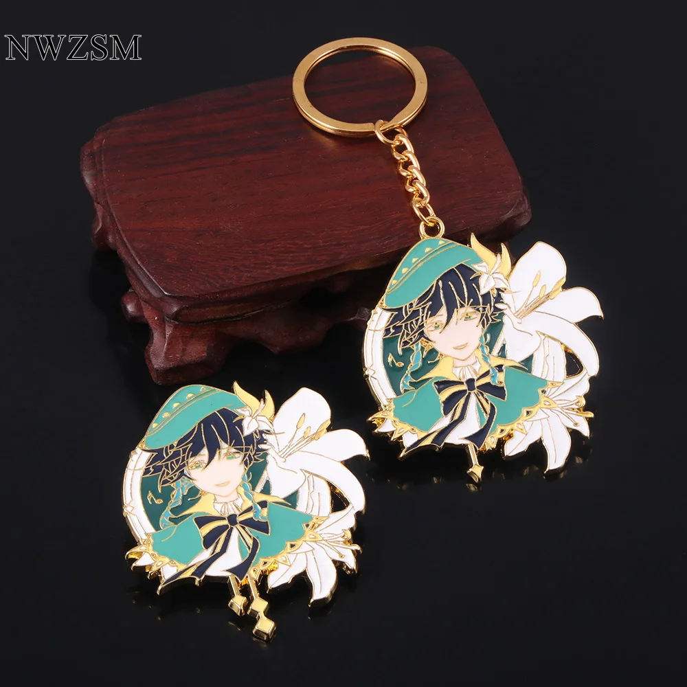 Genshin Impact Zhongli Venti Keychain game character Ganyu metal badge brooch pendant accessory gift