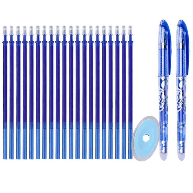 20+3 Piezas/Set Recambios de Bolígrafo de Gel Borrable Varilla 0.5mm Tinta Azul Negro Mango Lavable Bolígrafo Mágico Borrable para Papelería Escolar