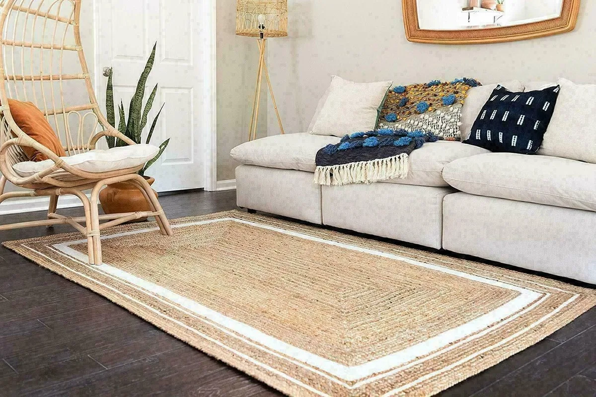 

Rug Natural Jute Area Rug for Living Room Braided Style Reversible Handmade Runner Rug Rustic Look Carpet