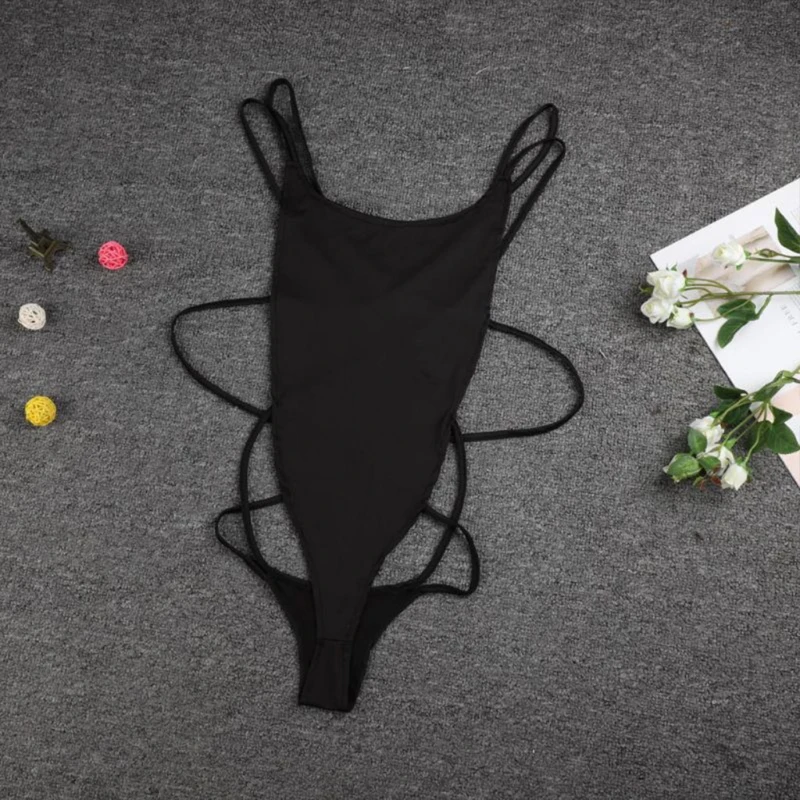 Damskie jednoczęściowe Bikini Sling V-neck strój kąpielowy kobiece lato głęboki dekolt boki szeroki pasek bez pleców strój kąpielowy bez z