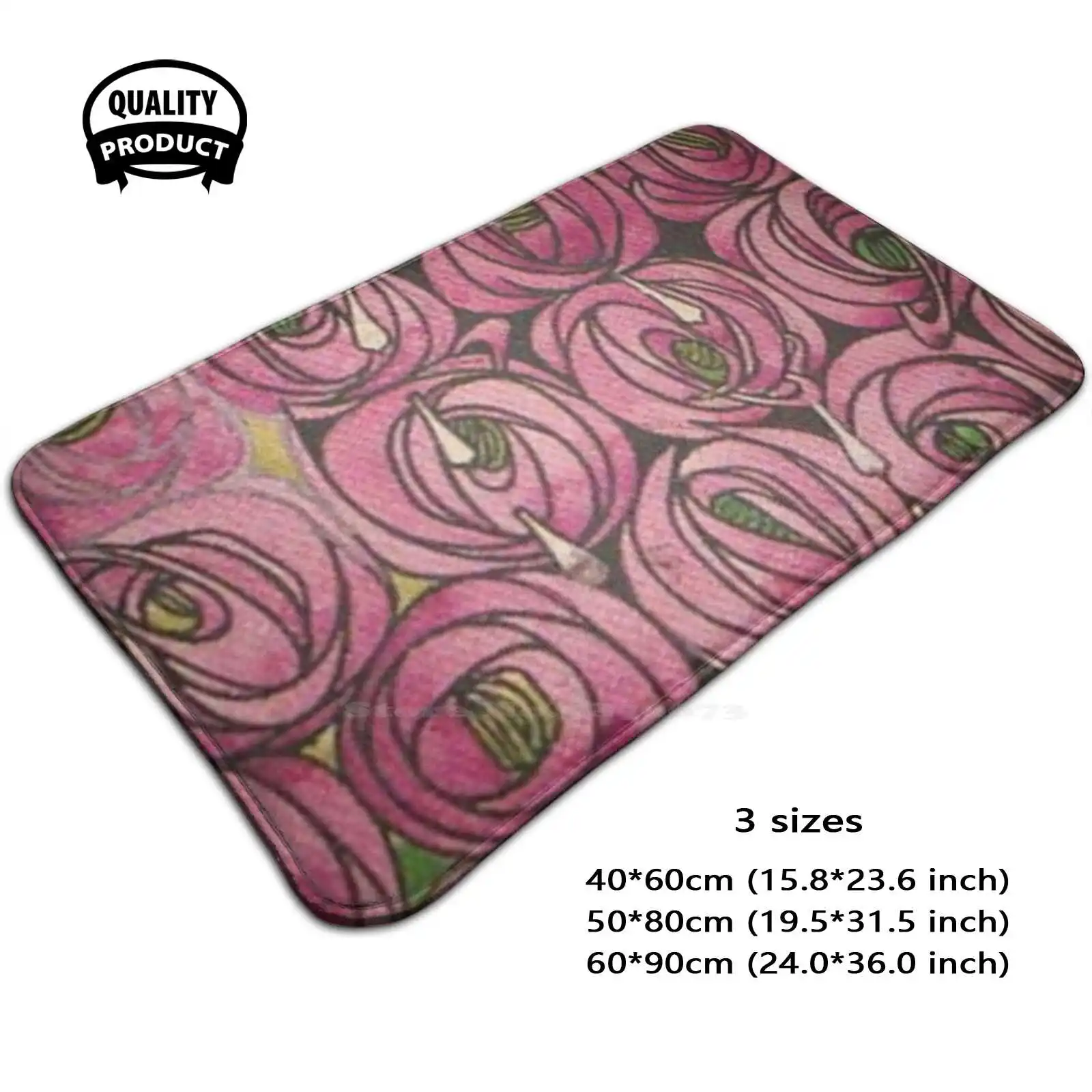 Roses. Glasgow School. Charles Rennie Soft Cushion Home Carpet Door Mat Car Rug Roses Pink Pattern Glasgow Charles Rennie Scots