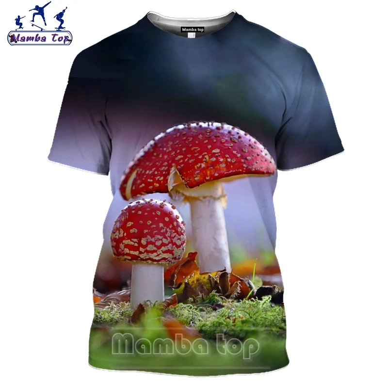 Summer 3D Print Plant Mushroom T Shirt Color Wild Fungi Man's T-shirt O Neck Funny Women Men