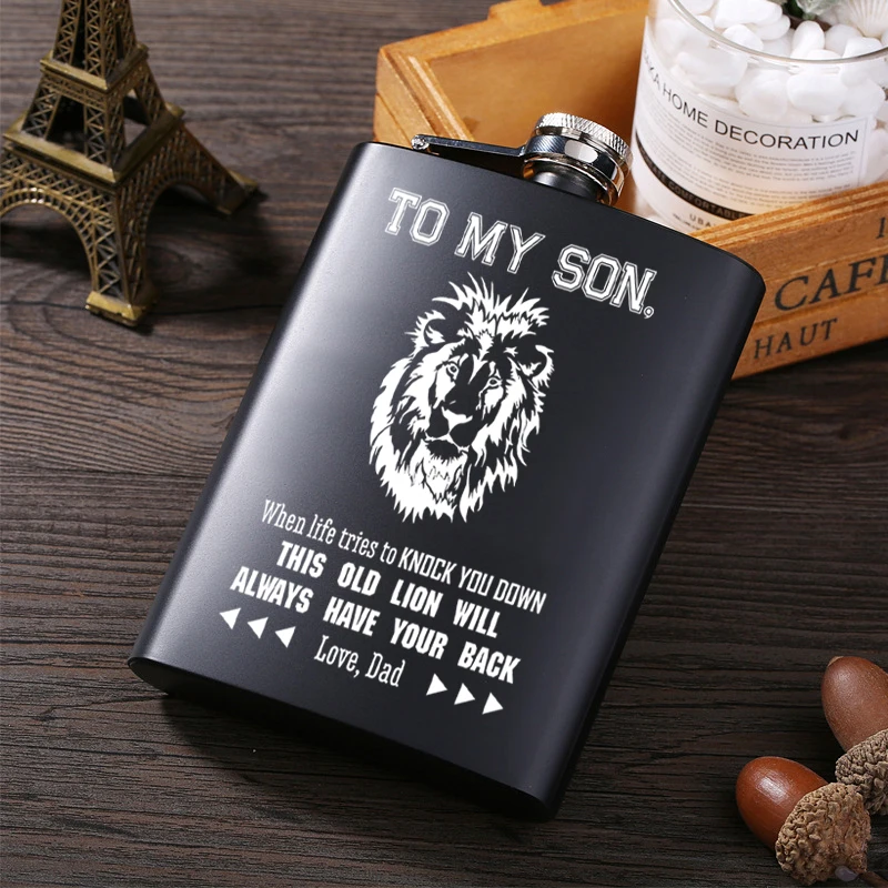 To My Son Love You Dad Stainless Steel Hip Flask Black Matt Liquor Whisky Flagon Portable English Alphabet Hip Flask Flagon Alco