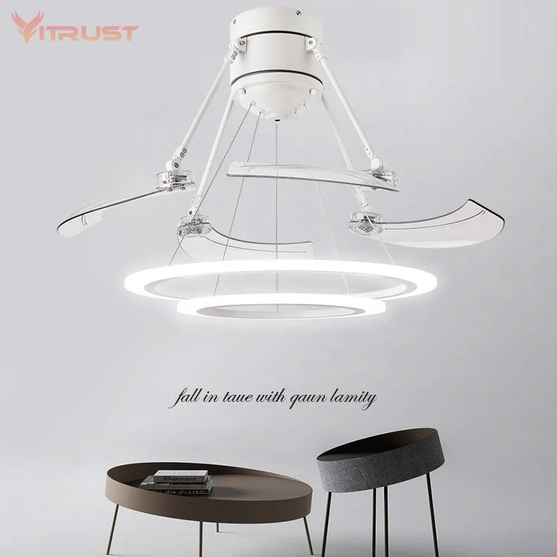 Creative simple ceiling fan Invisible fan light living room dining room bedroom home chandelier with fan image 2