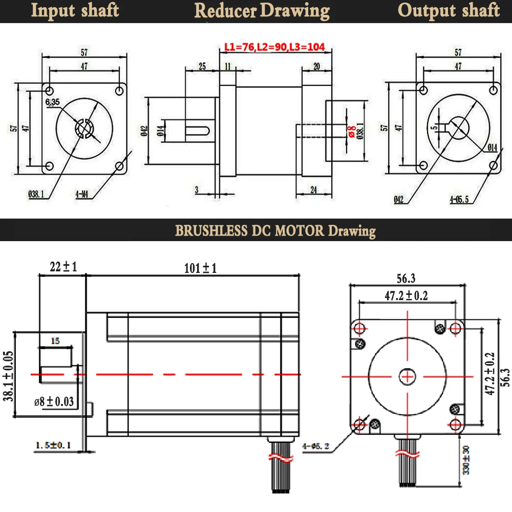 Imagem -06 - Planetária Caixa de Engrenagens 57 mm Flange Mais Bldc 24vdc Fase Brushless dc Conjuntos do Motor 3000rpm 188w 0.6nm Brushless Motor Redutor Kits Nema23