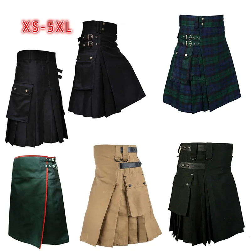 2021 Men Scottish Holiday Dress Mens Traditional Skirt Steampunk Kilt Retro Pure Color Zipper Fashion Comfort Skirts