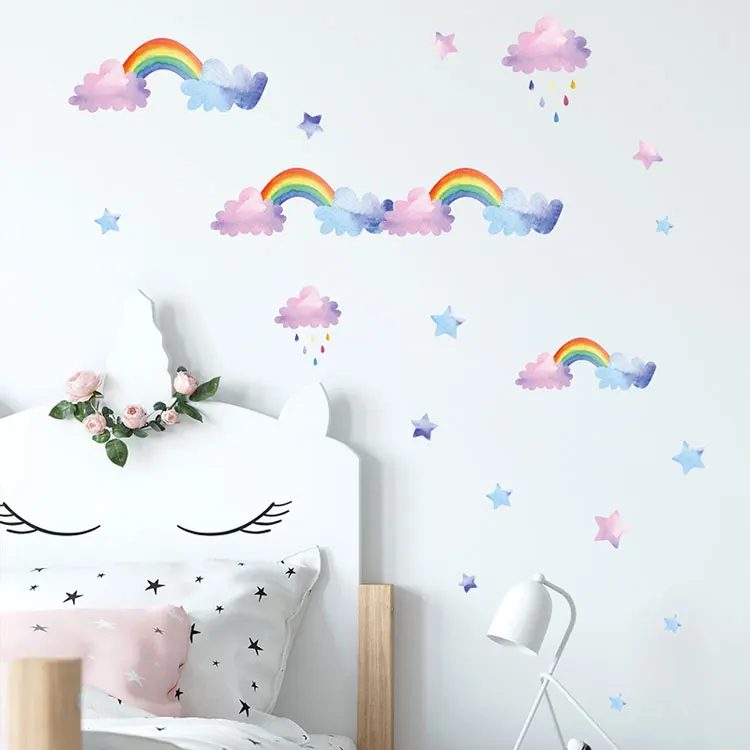 Cartoon-Wolken-Regenbogen-Wandaufkleber Kinderzimmer Kleiderschrank Heimdekoration Abnehmbares Wandbild Kinderzimmer-Layout Baby-Schlafzimmer-Dekor-Aufkleber – Detail 5