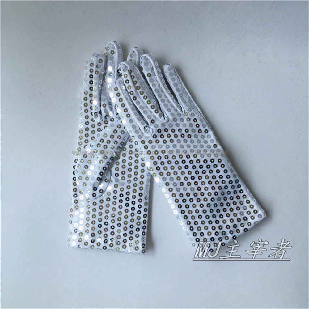 MJ Michael Jackson Billie Jean Preformance White Sequins Cosplay Glove Cosplay Prop Collection for Adults & Kids #1BLJD17