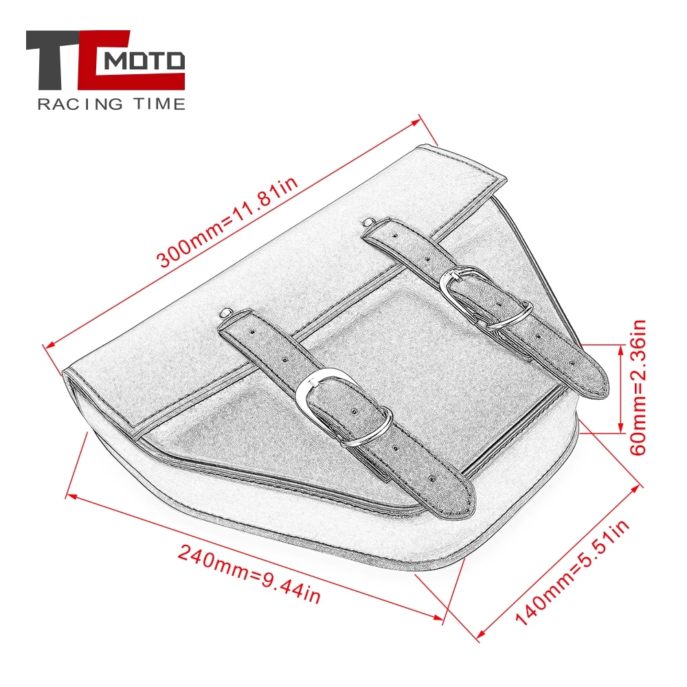 TCMOTO Universal Black Motorcycle Saddlebag Leather Bag Storage Tool Pouch for Harley Sportster XL883 Cafe Racer Honda
