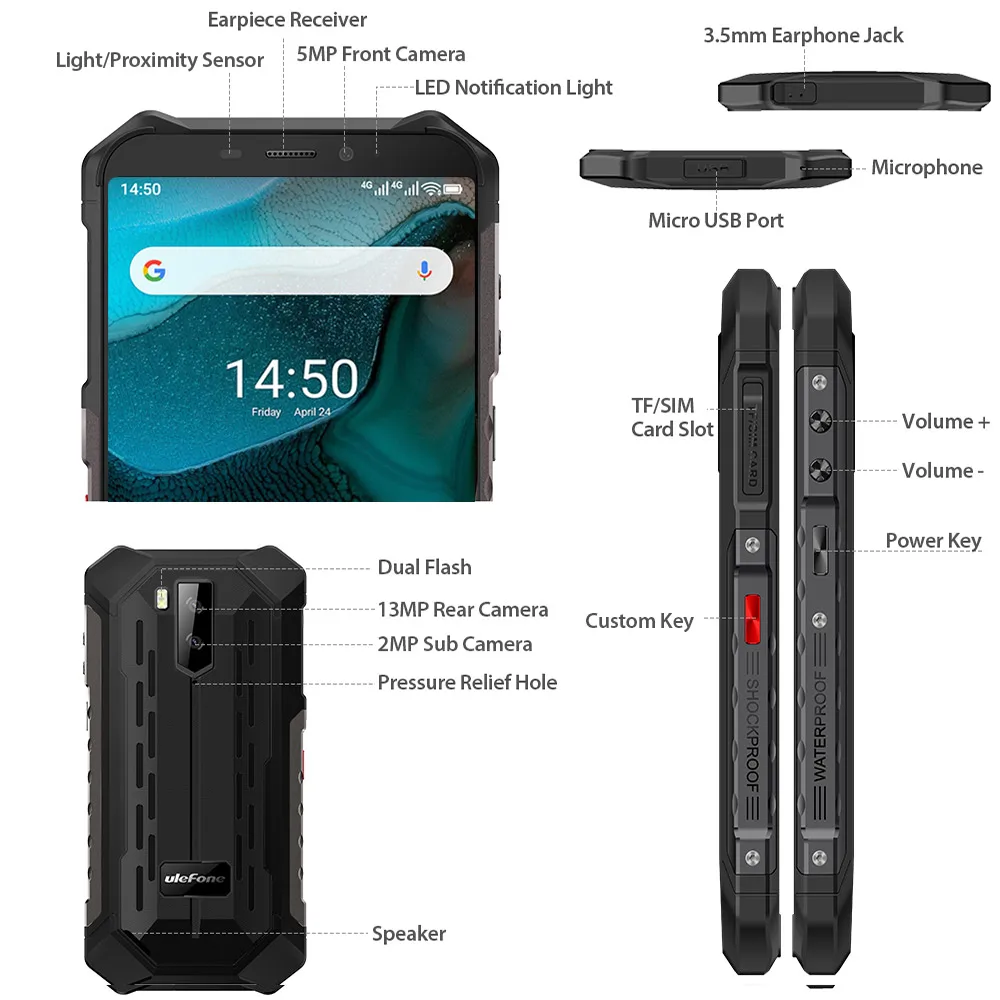 Ulefone-Smartphone Armor X5, téléphone portable robuste et étanche, Android 10, IP68, MT6762, 3 Go, 32 Go, Octa Core, NDavid, 4G, persévérance