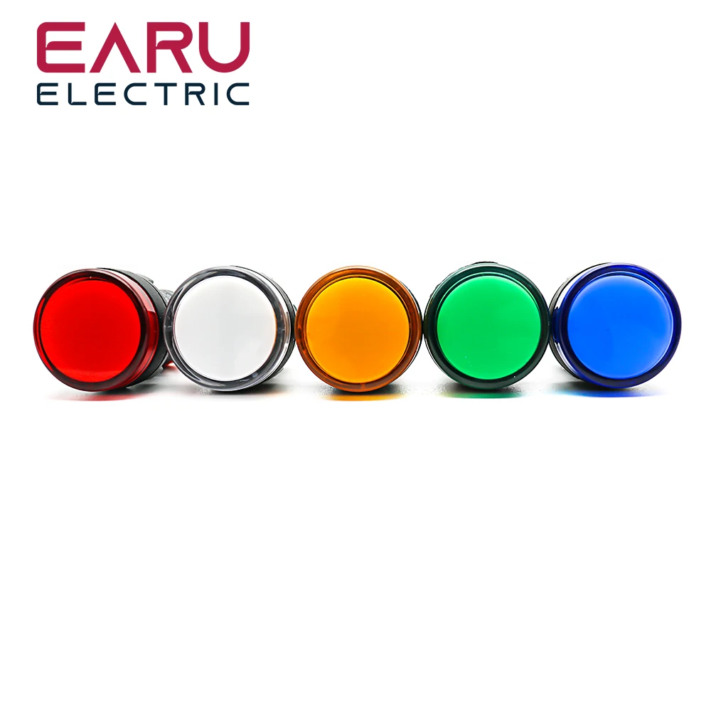 22MM Panel Mount LED Power Electronic Indicator Pilot Signal Light Lamp 12V 24V 110V 220V 380V Red Green Yellow Blue White LED