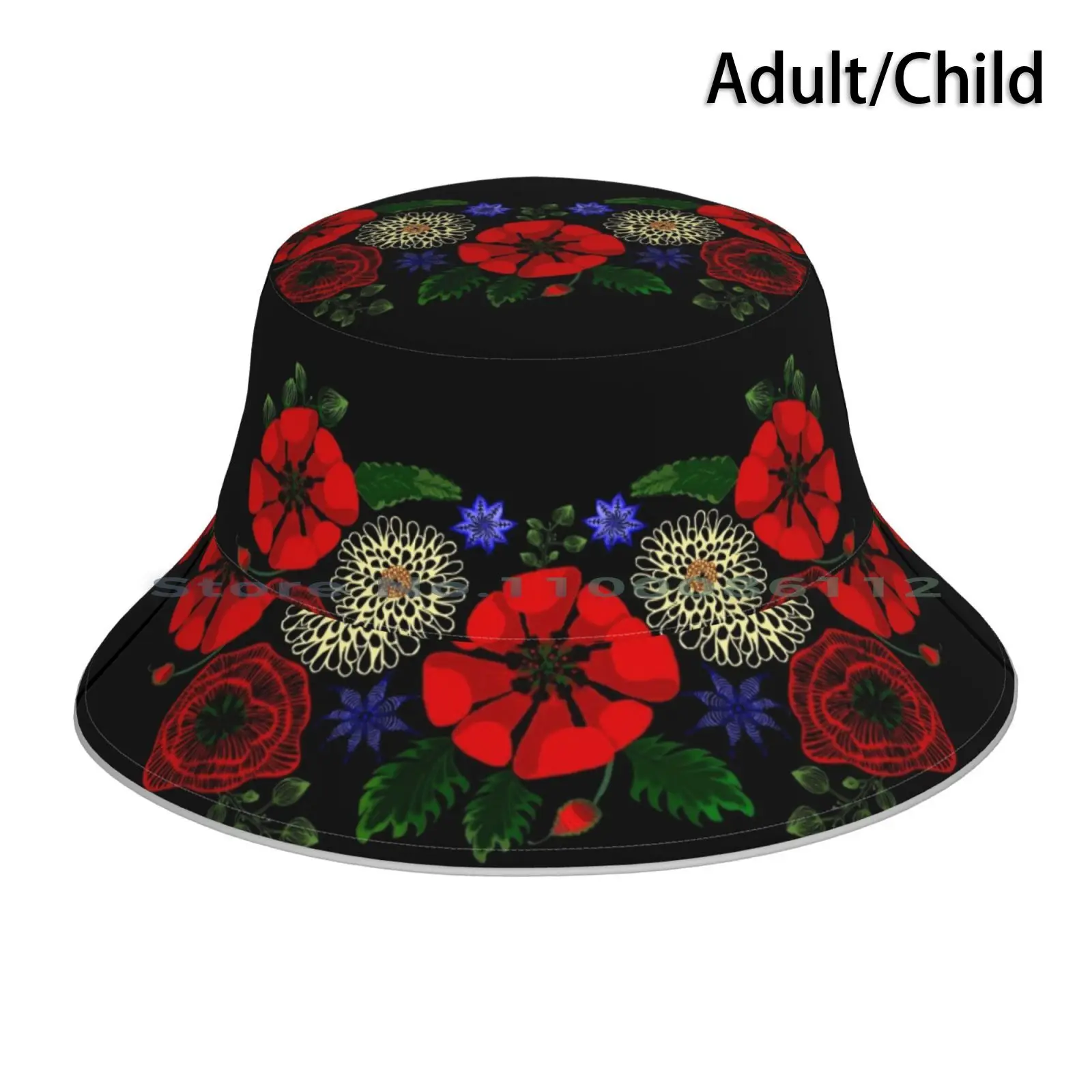 Cute Floral Ukraine Vintage Ukrainian Vyshyvanka Style Bucket Hat Sun Cap Ukraine Cute Floral Vintage Red Poppies Retro Flowers