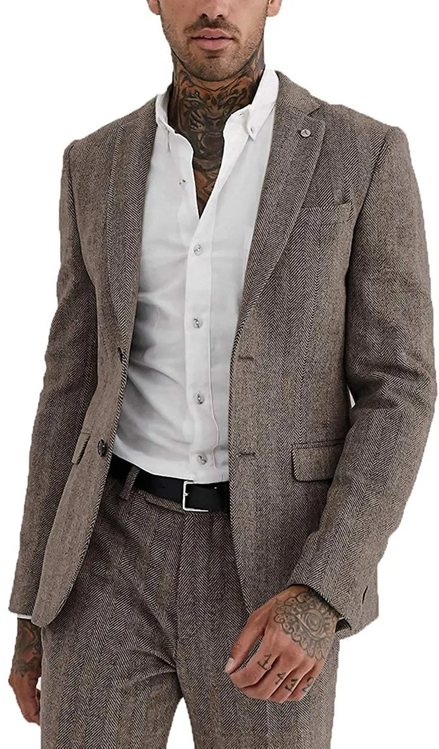 Formale Rosa Tweed di Lana Abiti Da Uomo A Spina di Pesce Vestiti Per L\'inverno di Nozze Sposo Tuxedo 3 Pezzi Giacca Gilet con I Pantaloni 2020 nuovo