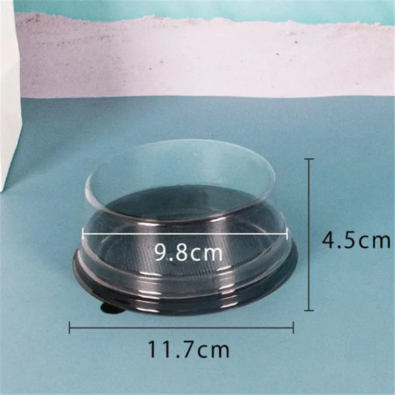 50pcs 4Inch Round Plastic Donut Cake Box Packaging Egg-Yolk Puff Container Gold Black Tray Baking Packing Box Party