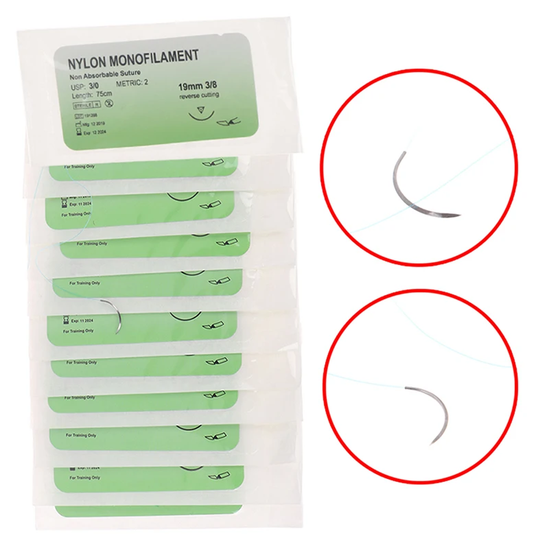 12Pcs/set Nylon Monofilament Medical Thread With Needle Suture Training Practice 75cm to Improve Medical Technique Exercise Tool