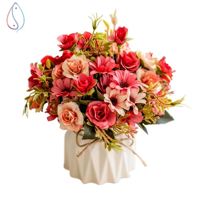 2020 silk flower bedside table decoration indoor artificial flower rose flower arrangement decoration indoor flower pot