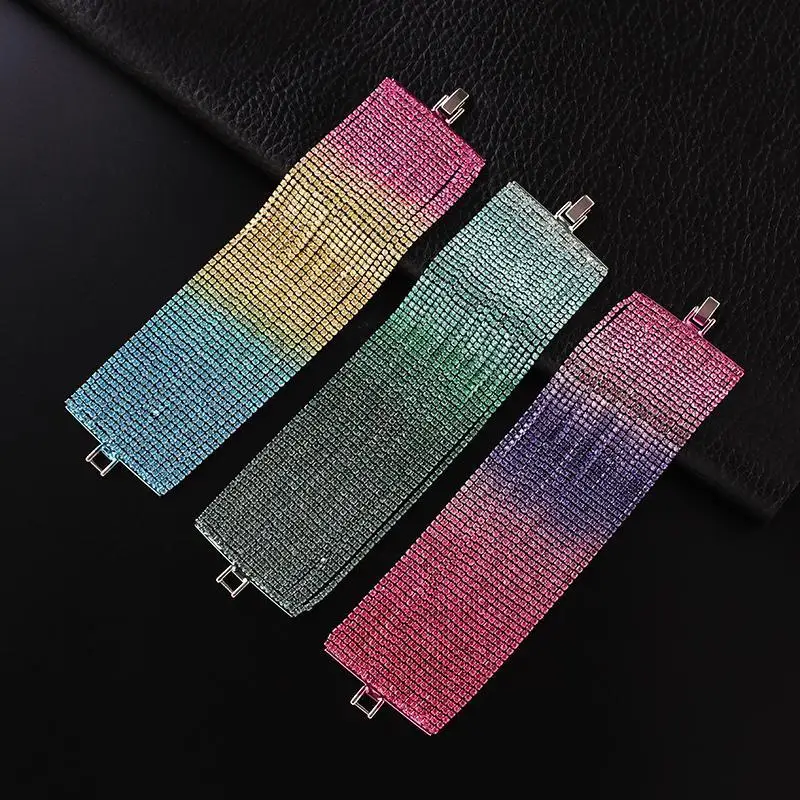 New Fashion Colorful Rhinestone Bracelets Femme big Gradient Crystal Bracelets For Women Bling Girl Gift Wedding Jewelry B301 image 4