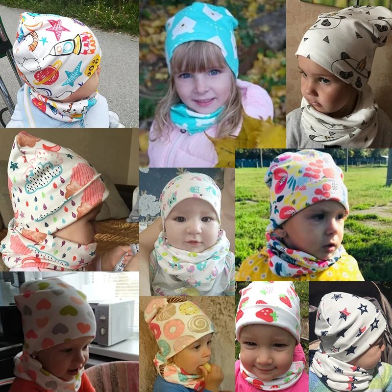 New Winter Children Scarf Hat Sets Cartoon Dinosaur Baby Head Cover Spring Warm Neck Collar Kids Beanies Set Cotton Children Hat
