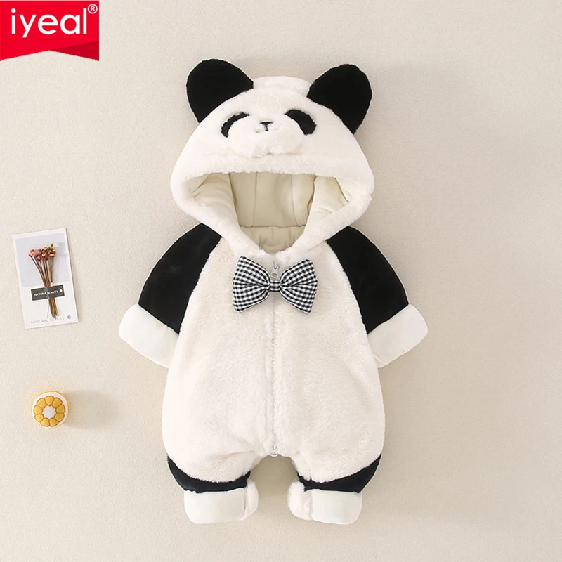 

Newborn Baby Winter Jumpsuit Hooded Panda Plus Velvet Warm Clothes Boys Snowsuit Toddler Outerwear Baby Girl Overalls Rompers