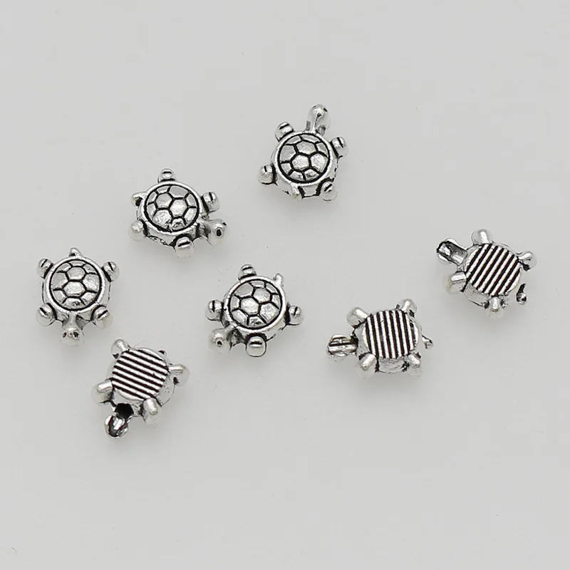 50pcs/lot Retro Antique Silver Small Turtles Loose Beads Cute Animals Zinc Alloy Decoration Charm Spacer Beads DIY Jewelry Make