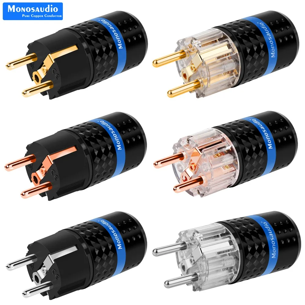 Monosaudio E102/E103 Pure Copper EU Power Plug Connector for Audio DIY Mains Power Cable Transparent