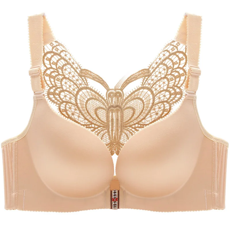 Foreign trade hot big size bra fat MM smooth big bra front buckle butterfly beauty back contraction adjustment 75A-120E