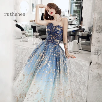 2023 ใหม่Gradientชุดราตรีทองพิมพ์ปรับแต่งคอชุดราตรีอย่างเป็นทางการVestido Formatura