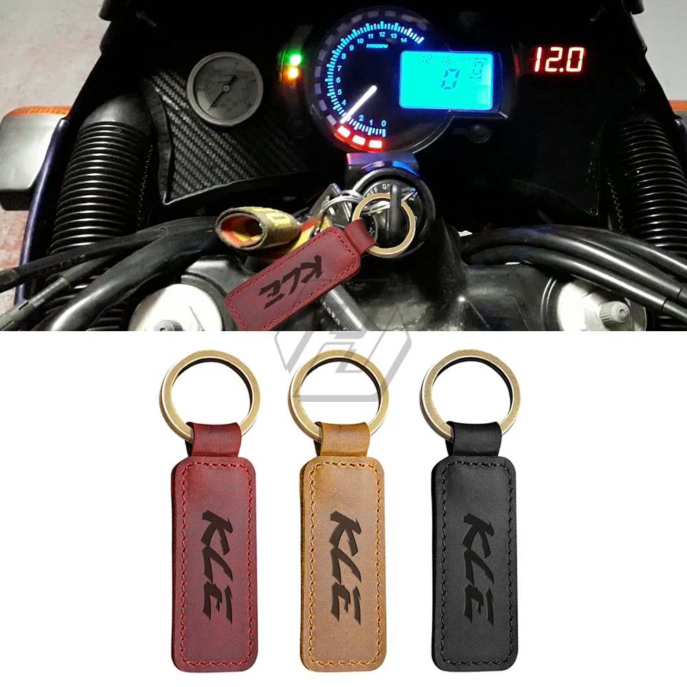 For Kawasaki KLE 250 650 500 Keyring Motorcycle Cowhide Keychain Key Ring