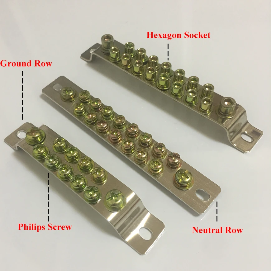 2.5*25mm 2.5x25mm 35P 35 Position Hole Hexagon Socket Philips Dual Two 2 Neutral Ground Row Brass Connector Bar Terminal Block