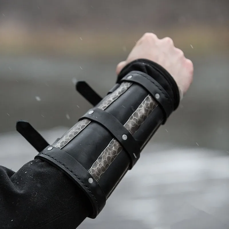 Medieval Celtic Viking Pirate Leather Bracers Men Nordic King Arm Cuff Armor Wristband Cosplay Costume Gear Vambraces For Adult