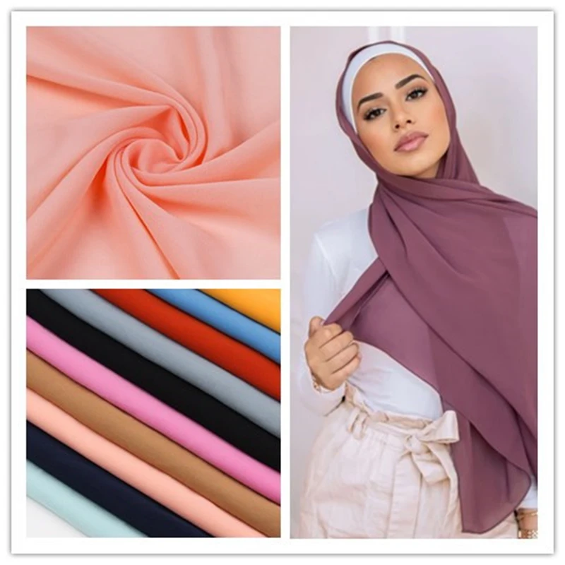 Bufanda de gasa suave para mujer, hijab Multicolor liso, bufanda bordada musulmana