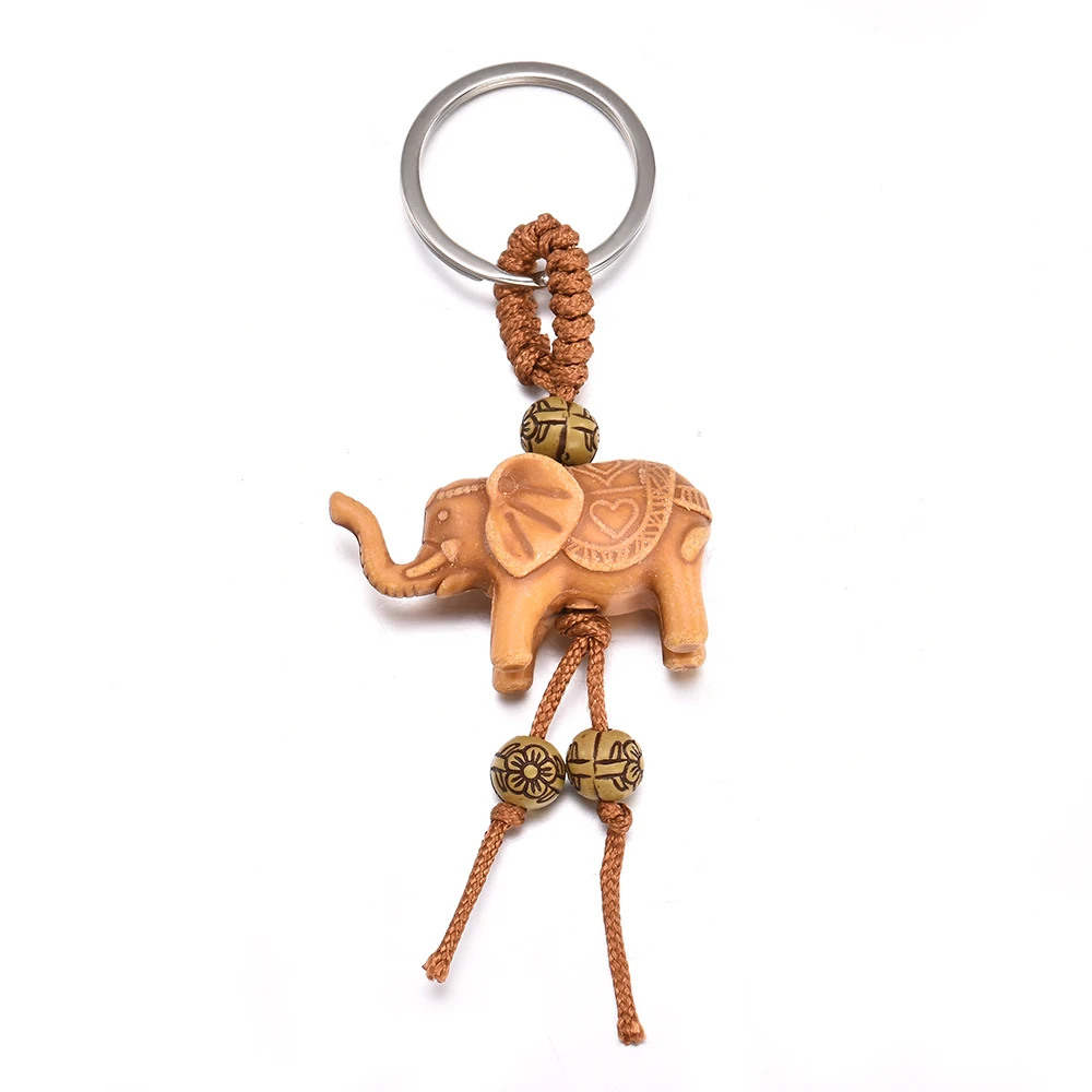 Women Men Lucky Wooden Elephant Carving Pendant Keychain Religion Chain Key Ring Keyring Jewelry Wholesale cute keychain