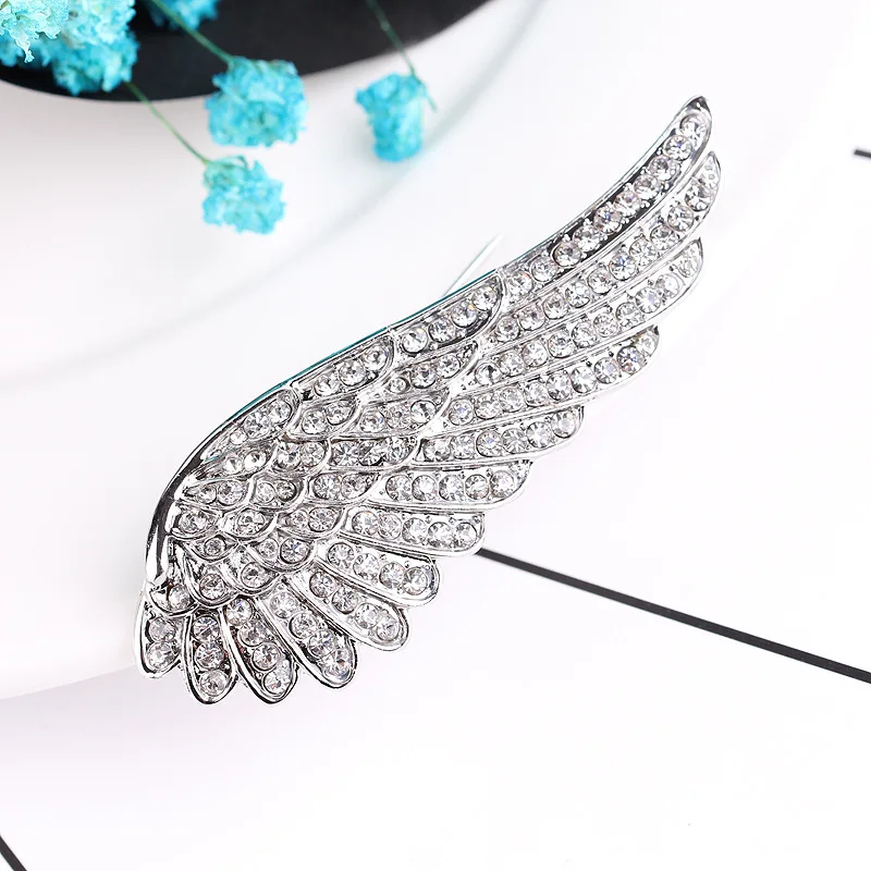 Luxury full rhinestone angel wings brooches coat hat bag accessories swan wings feather brooch pin unisex holiday gift